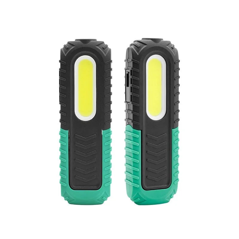 Black and green USB auto repair work light with PET-coated ABS plastic construction