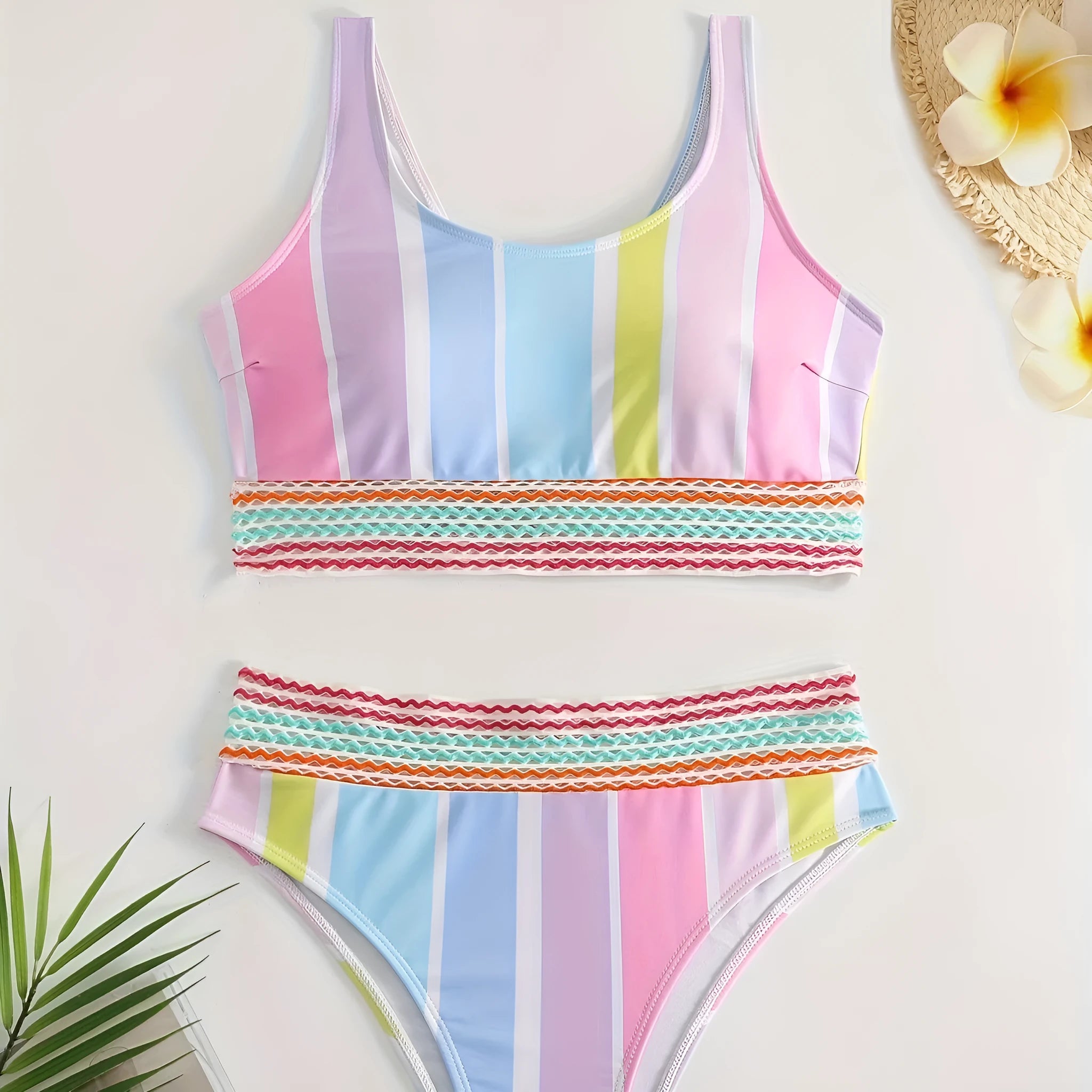 Women's striped two-piece bikini swimwear set for swimming sports activities