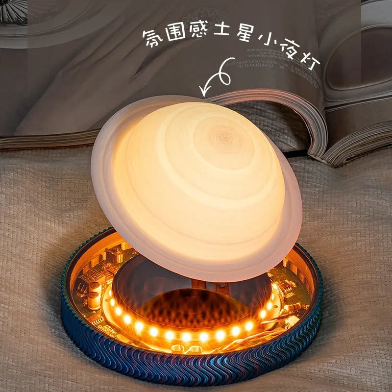 Magnetic suspension moon night lamp floating above its base with soft white glow.