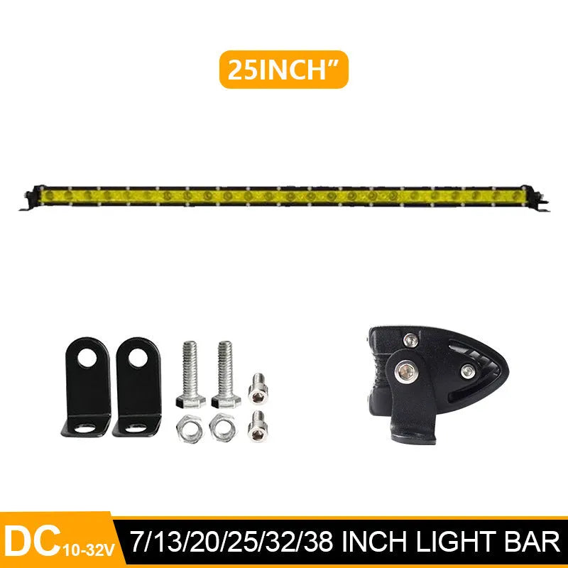 25-inch aluminium single row LED light bar with cool white LEDs and mounting brackets