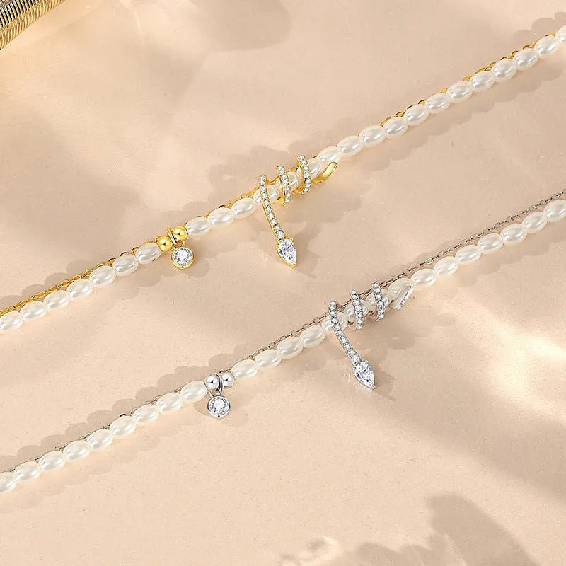 Women's 925 silver snake zodiac bracelet with geometric beads in gold or white gold colour.