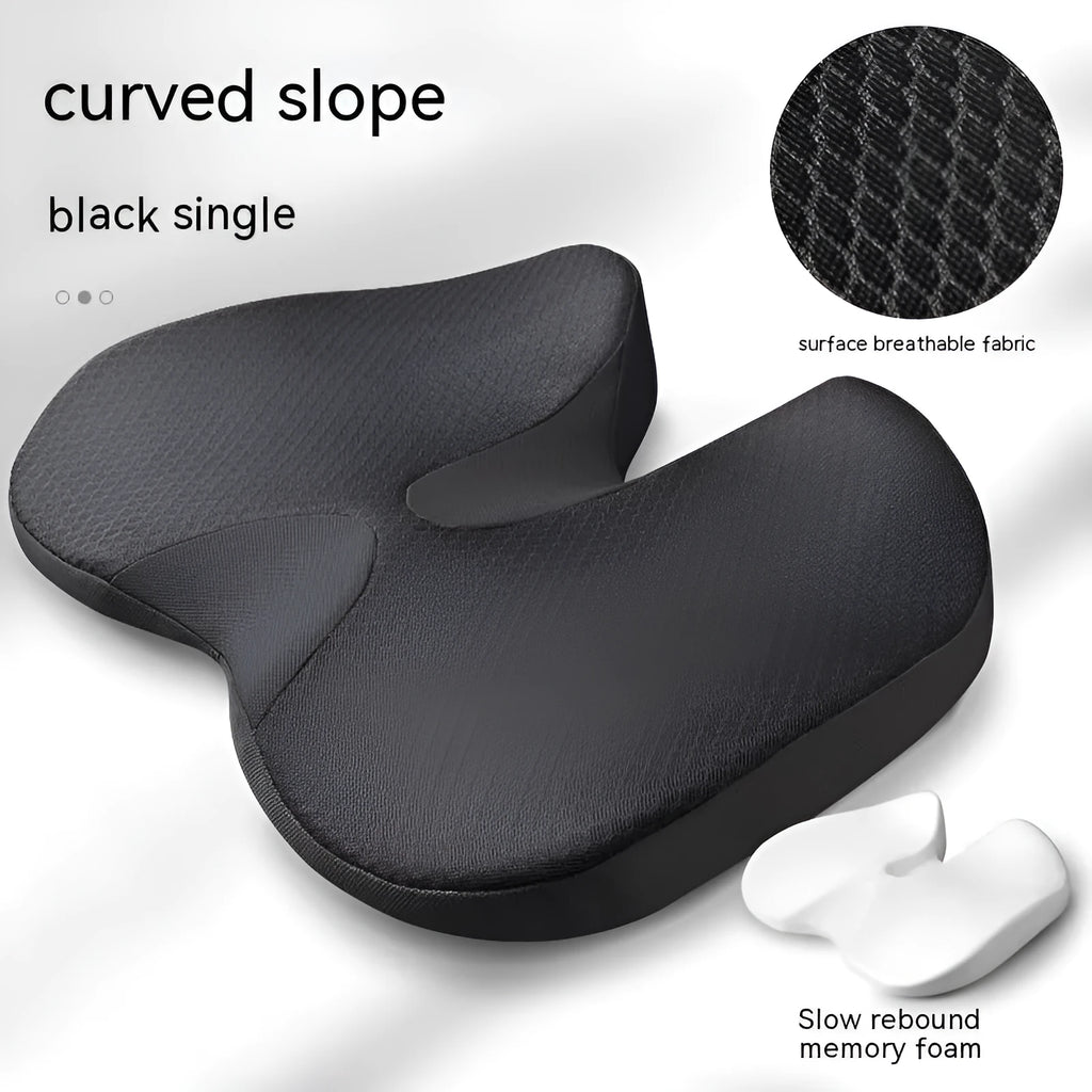 Curved bevel seat cushion in solid colour with memory foam core for tailbone and anal support