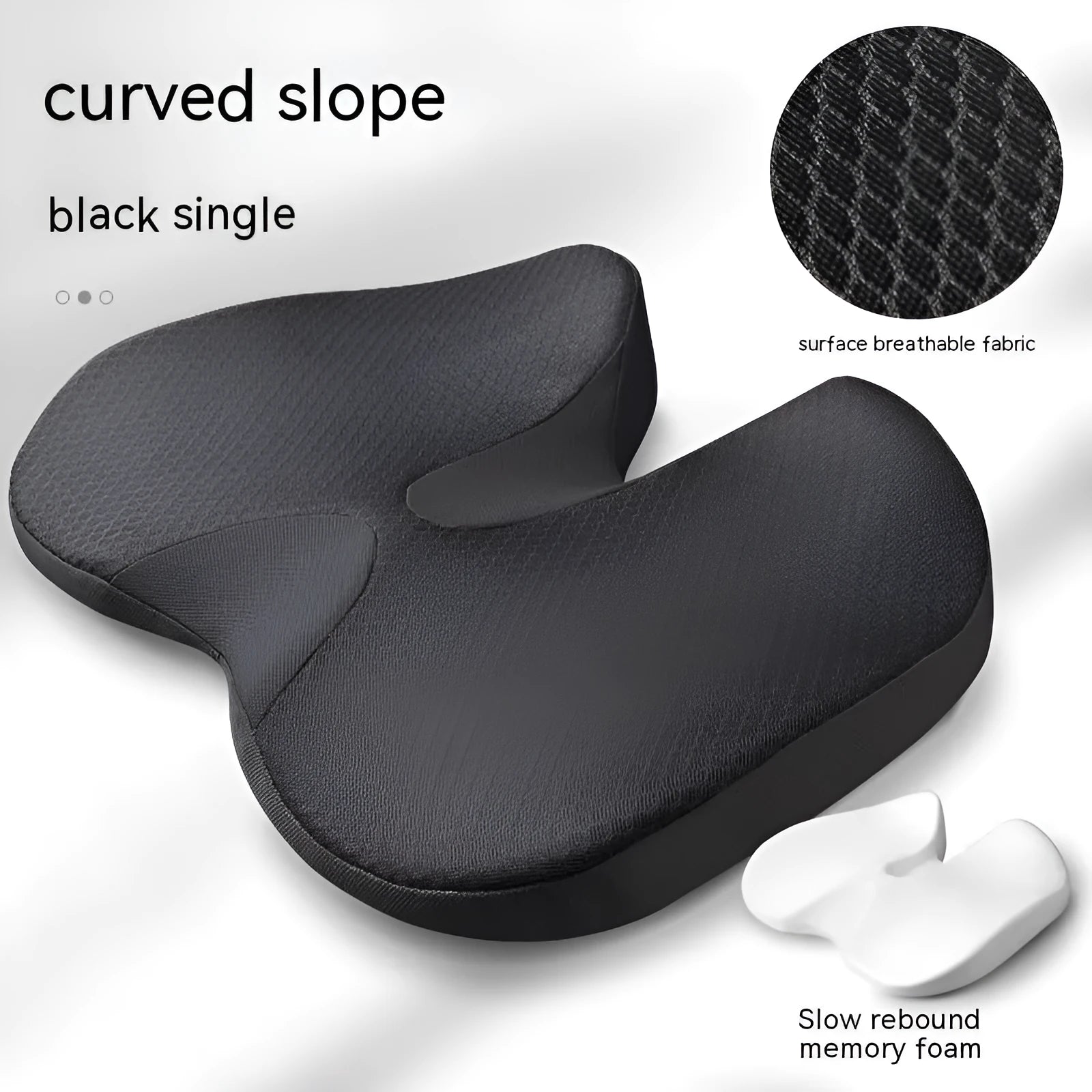 Curved bevel seat cushion in solid colour with memory foam core for tailbone and anal support