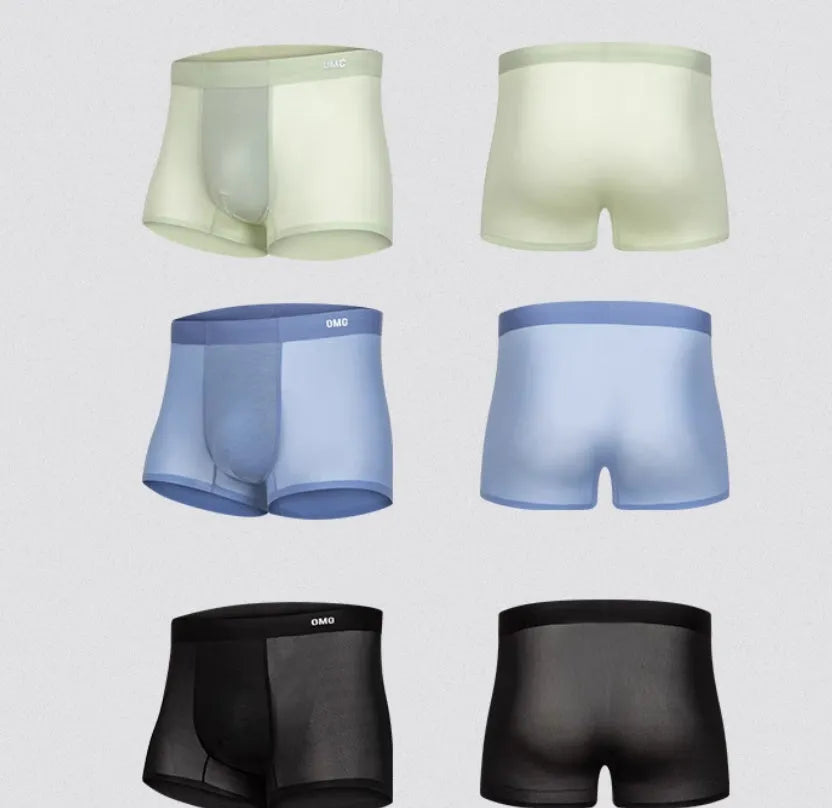 Lightweight seamless antibacterial sports underwear in black, blue, green, and silver colours.