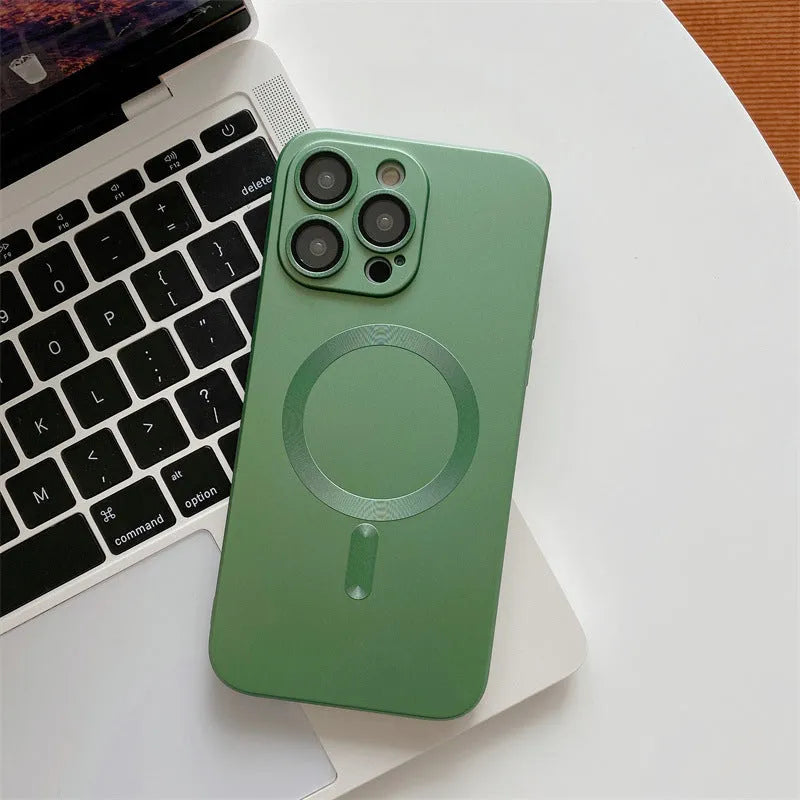 iPhone magnetic protective case with aluminium alloy frame in dark purple, blue, silver, black, and gold colour options