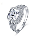 Women's platinum-colour hollow geometric zircon ring on a copper band, shown in size 7.