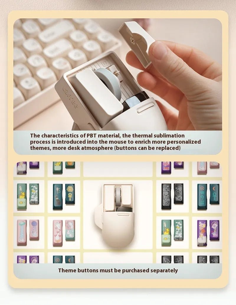 Tofu coloured wireless computer mouse with programmable buttons and scroll wheel on plain background