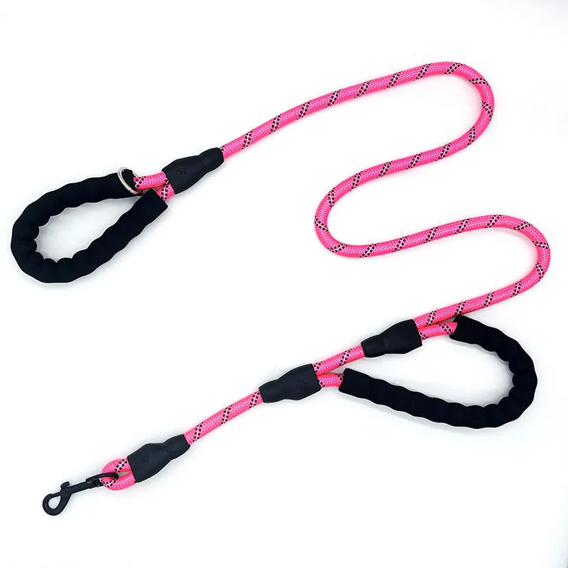 Pet dog double handle reflective nylon lead in black, 1.5m length x 1.2cm width