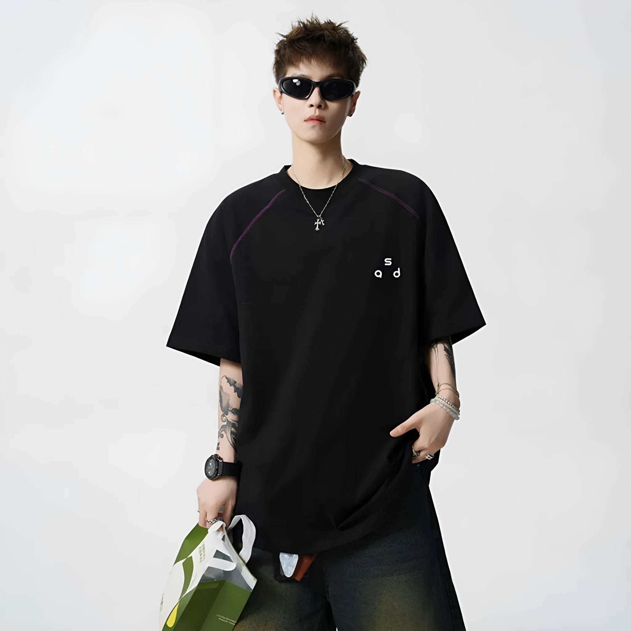 Men's cotton short sleeve t-shirt with letter print design in loose fit