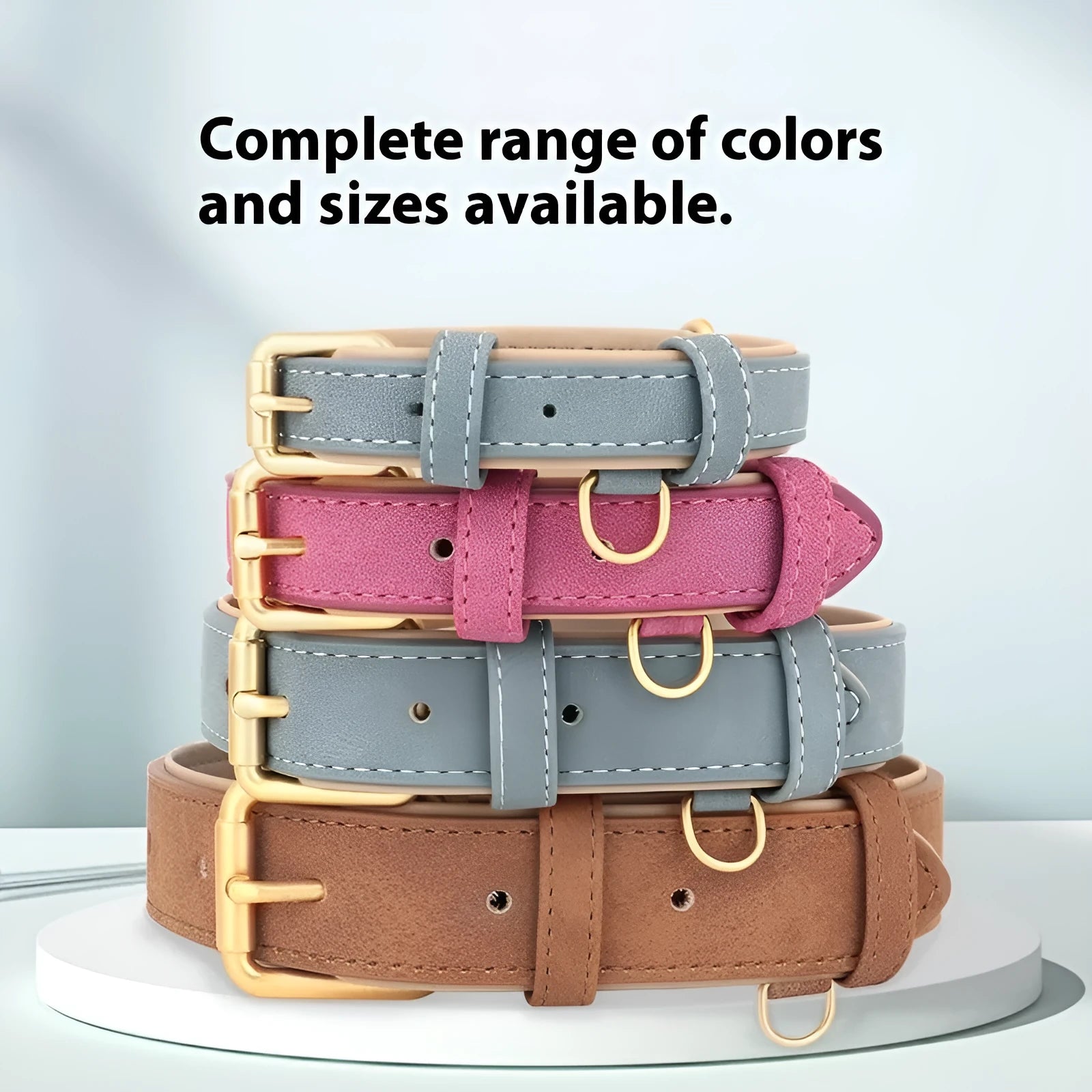 Double-layer leather dog collar with matching nylon lead in blue colour