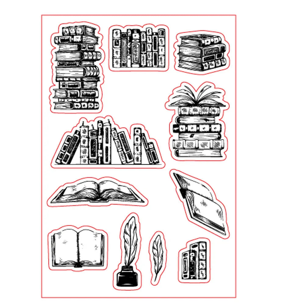 Large transparent silicone craft stamp with self-adhesive backing on a white background.
