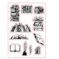 Large transparent silicone craft stamp with self-adhesive backing on a white background.