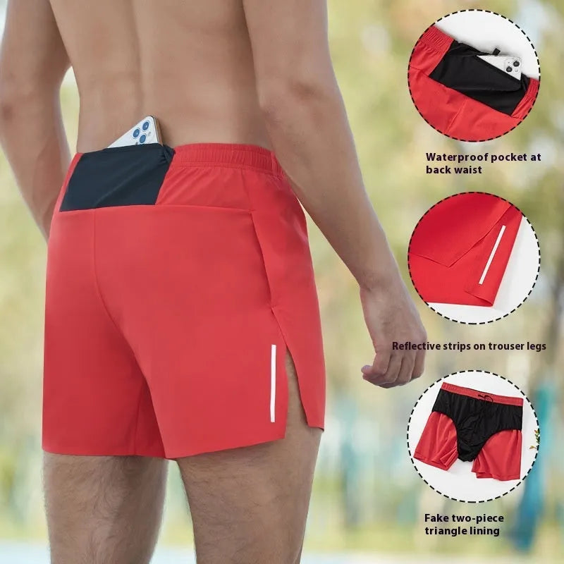 Men's black off-road running shorts with high-waist design and loose fit for marathon sports