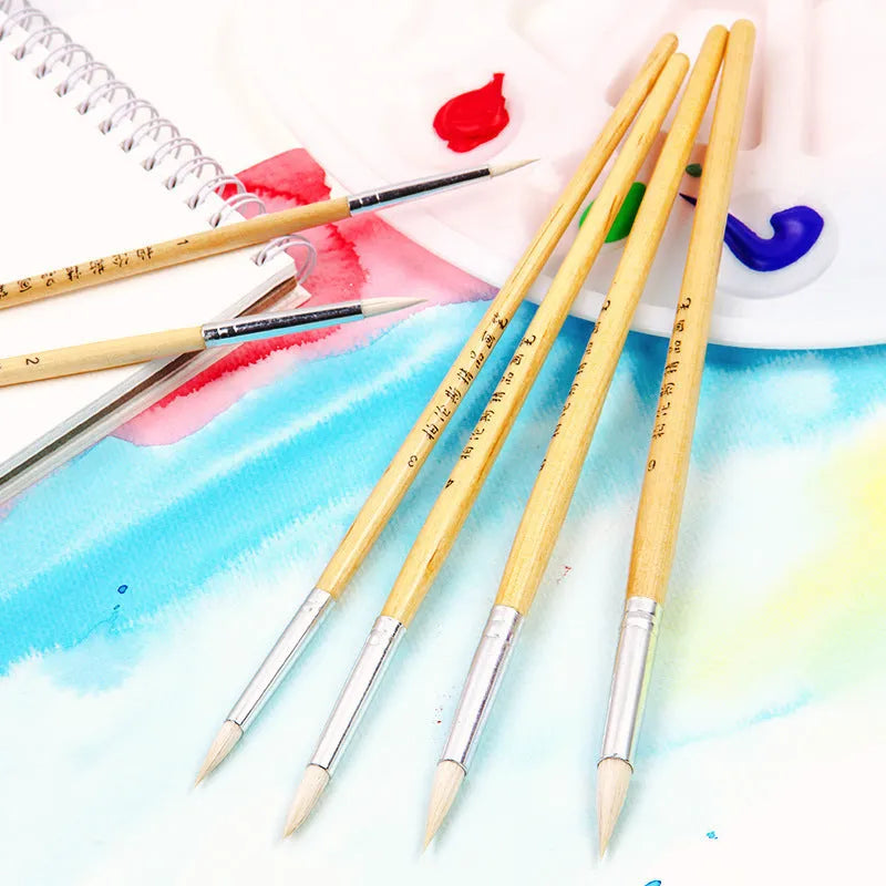 Wooden hook line pen brush six-piece set with artistic wool pointed design in conventional colours