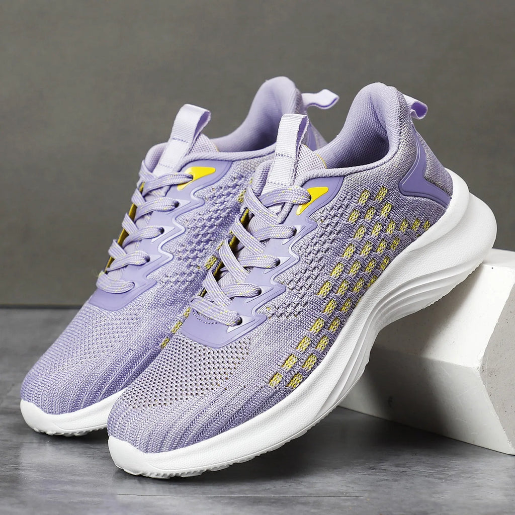 Women's lavender purple Flyknit running shoes with mesh lining and EVA sole