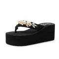 Women's high-heeled flip-flops in cotton cloth, available in black and beige colours
