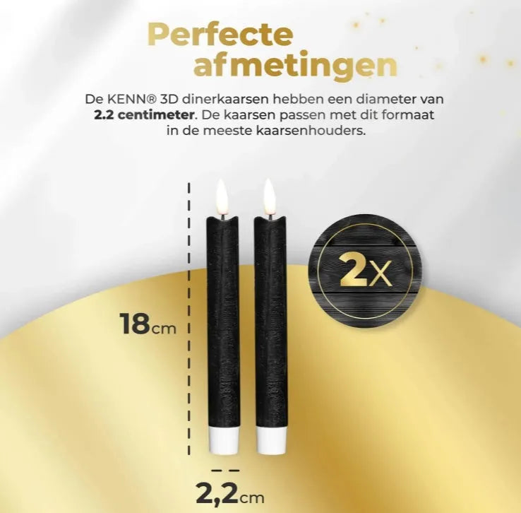 Black S2 3D Flame LED Taper Candle with realistic dancing light effect