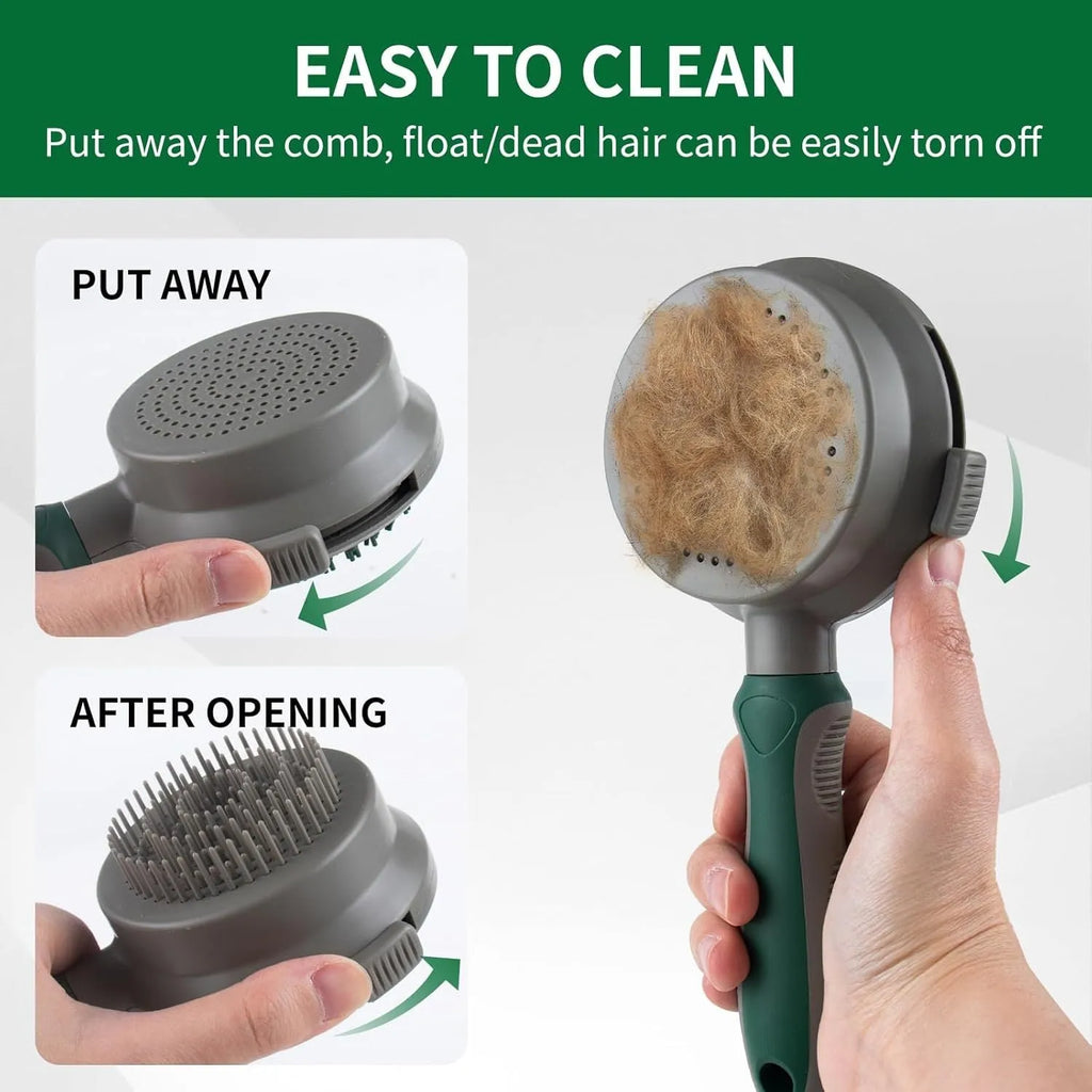 Two-sided pet grooming brush showing slicker brush side and silicone massage side in green colour