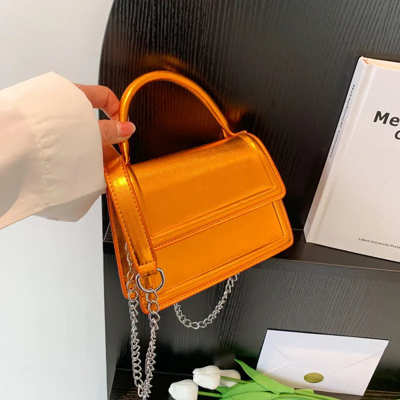 Women's retro PU leather crossbody bag in horizontal square shape with sewing line detailing
