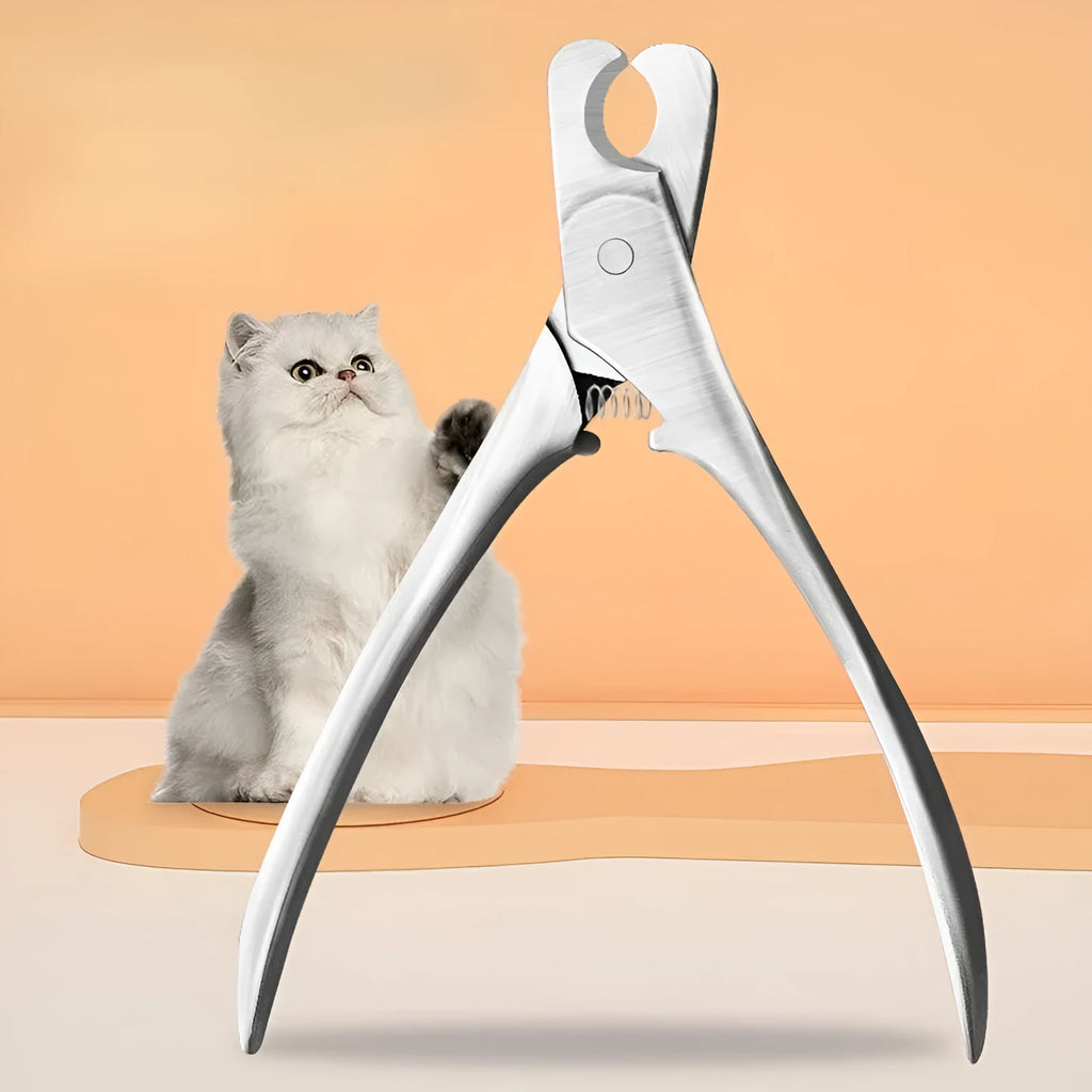 Professional silver stainless steel pet nail clipper with safety guard for dog and cat grooming