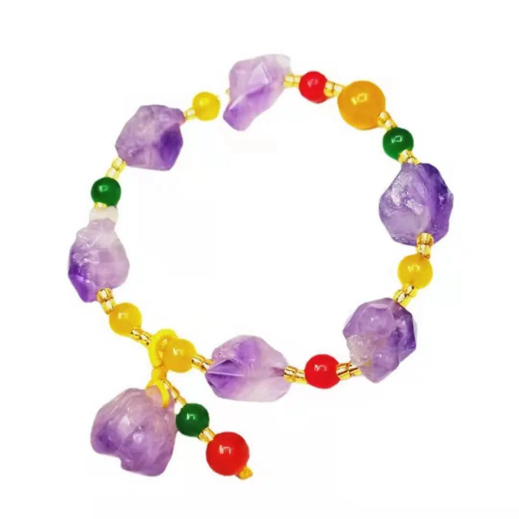 Natural style amethyst bead bracelet with fu character decoration for women's jewellery