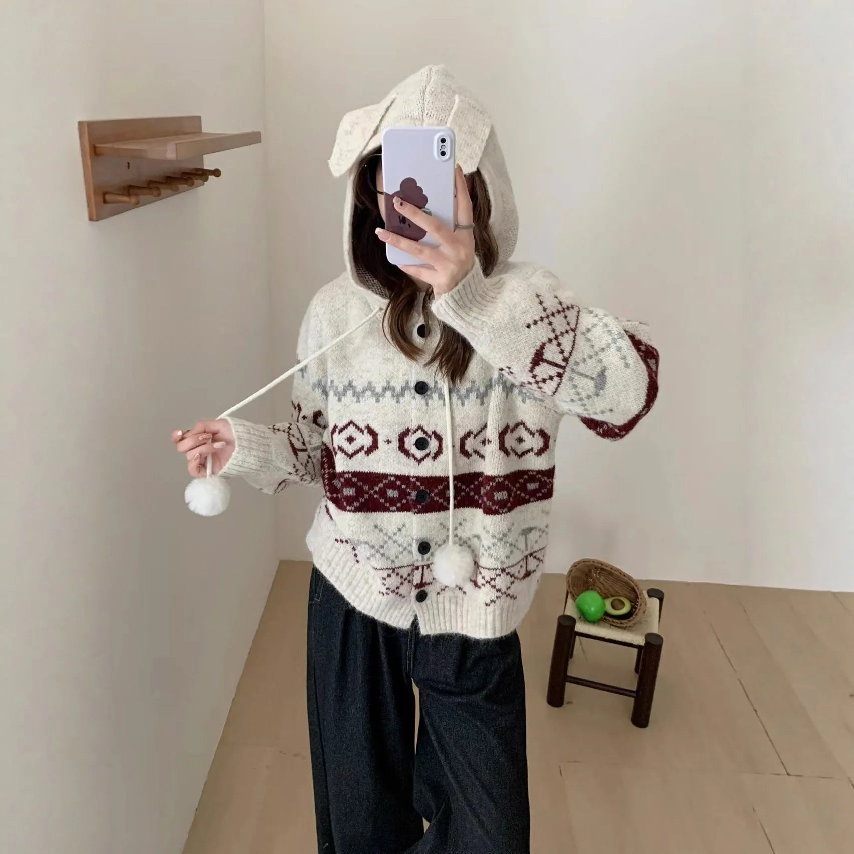 Plus size women's geometric brocade sweater coat in loose free size fit.