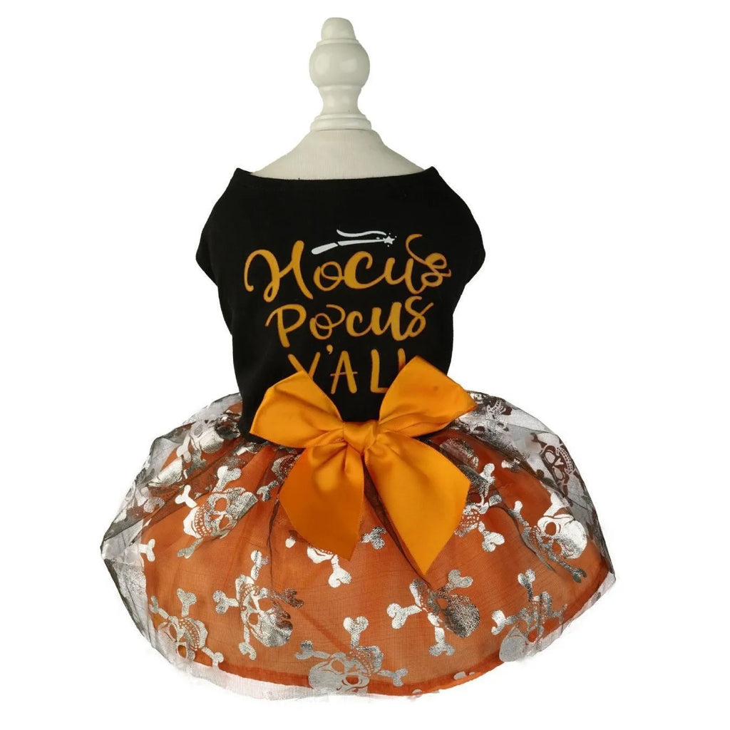 Black Halloween skull pet costume princess style polyester in S M L XL sizes
