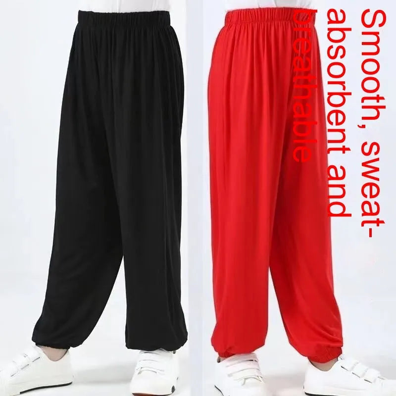 Children's high elasticity practice trousers for Sanda martial arts in black, red, or white