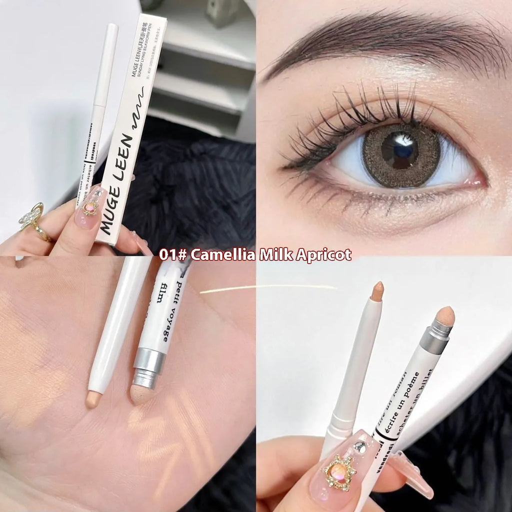 2-in-1 waterproof and sweat-proof eye shadow pen in six colour classifications including camellia milk apricot and daisy petty gold