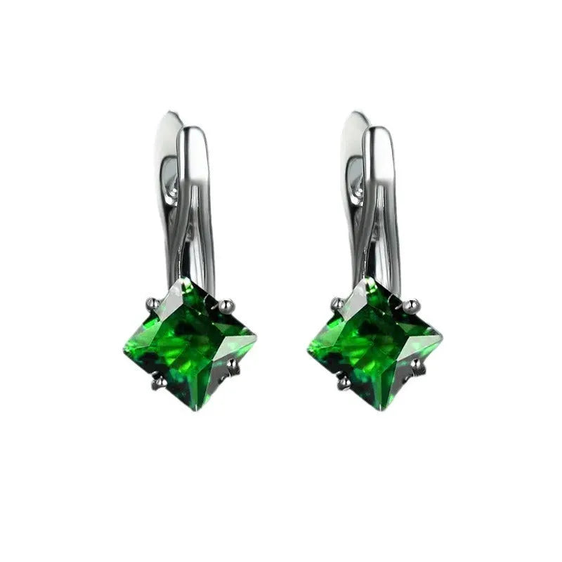 Women's diamond design copper earrings with inlaid blue zircon stones as decorative costume jewellery