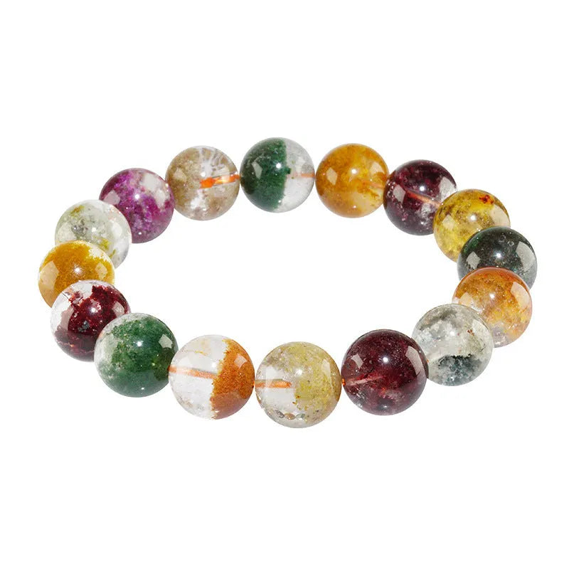 Ethnic style crystal bracelet with colourful ghost cornucopia beads, 10mm size, on an adjustable band.