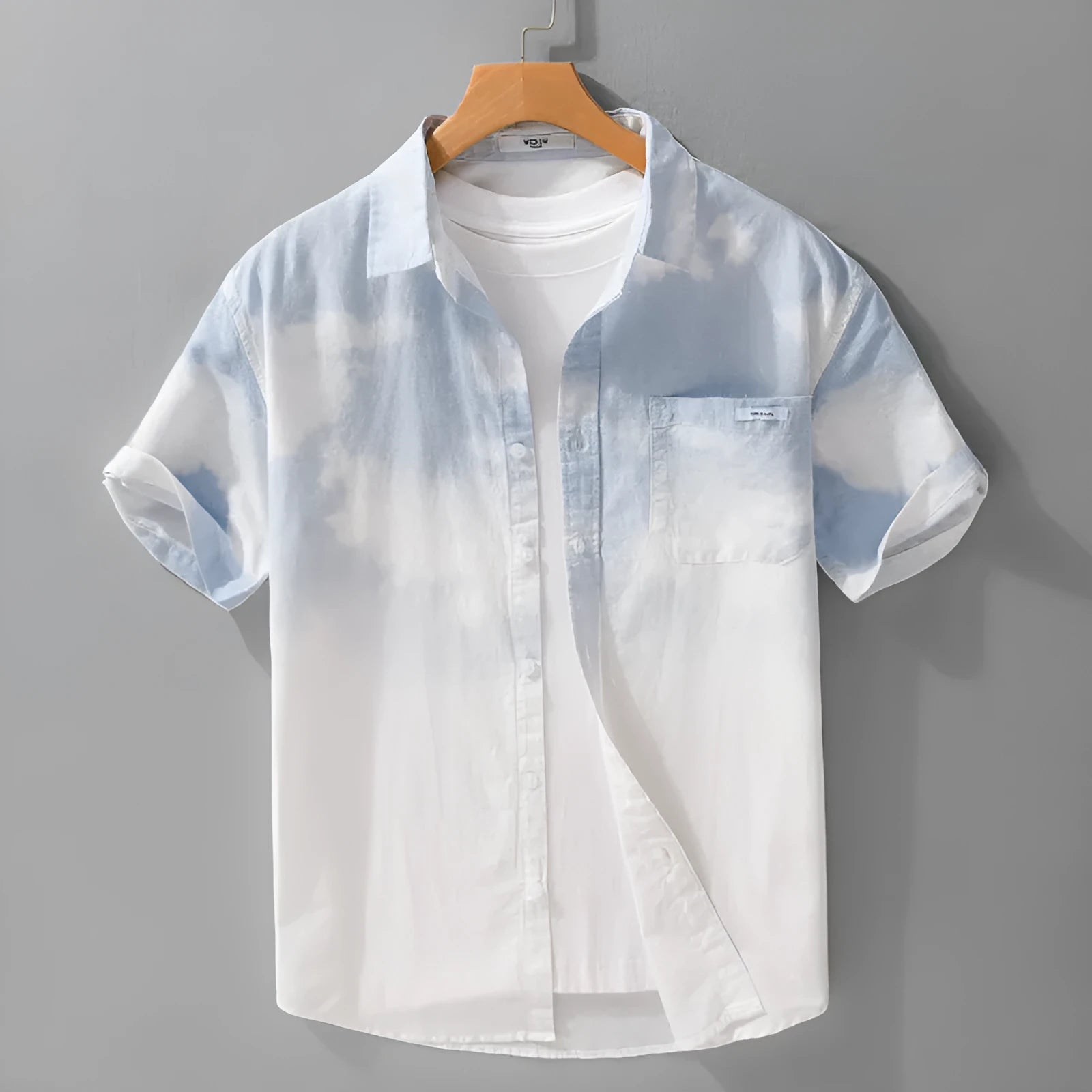 Men's light pink pure cotton short-sleeved shirt with loose fit cardigan style