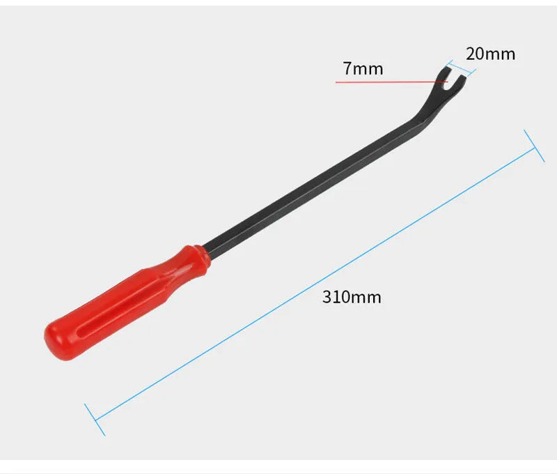 Red-handled steel automotive clip driver tool for General Motors horn and door panel nailing.
