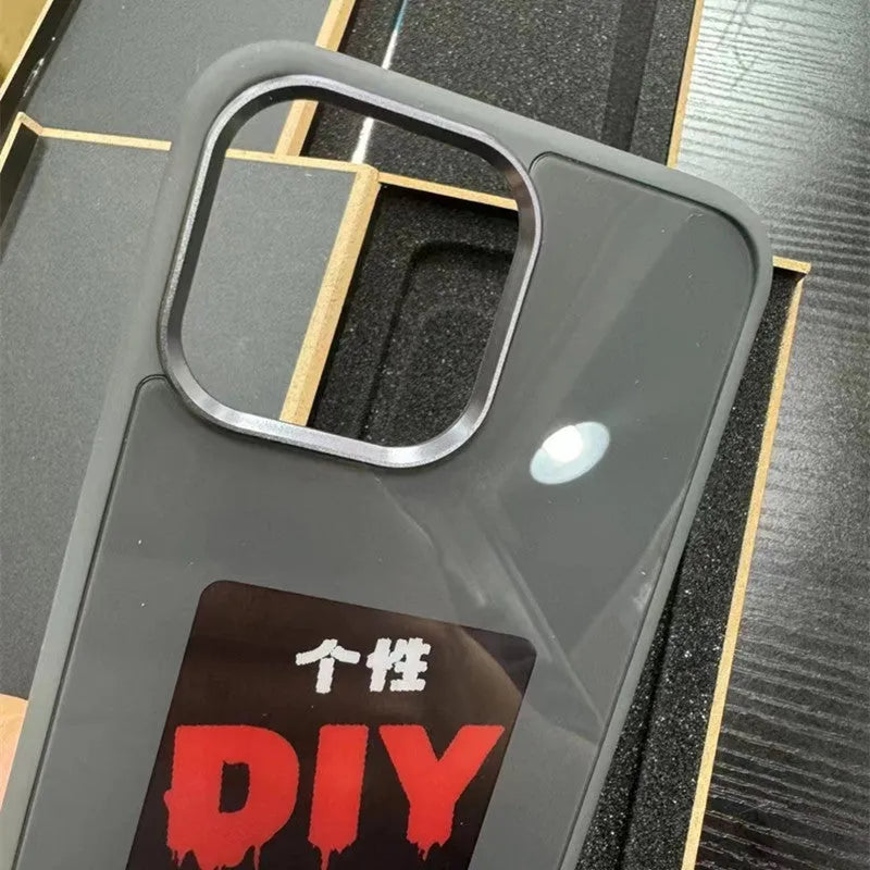 DIY display screen phone case for iPhone 15 Pro Max in blue, PC TPU shockproof protective case with sprayed Ins-style finish