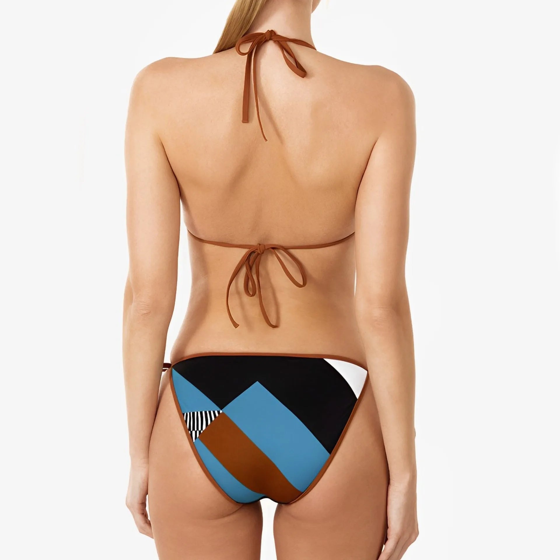 Skinny print split bikini swimsuit in picture colour with backless design for women