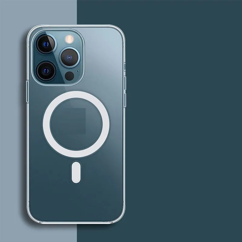 Transparent magnetic phone case for iPhone with MagSafe-compatible back cover