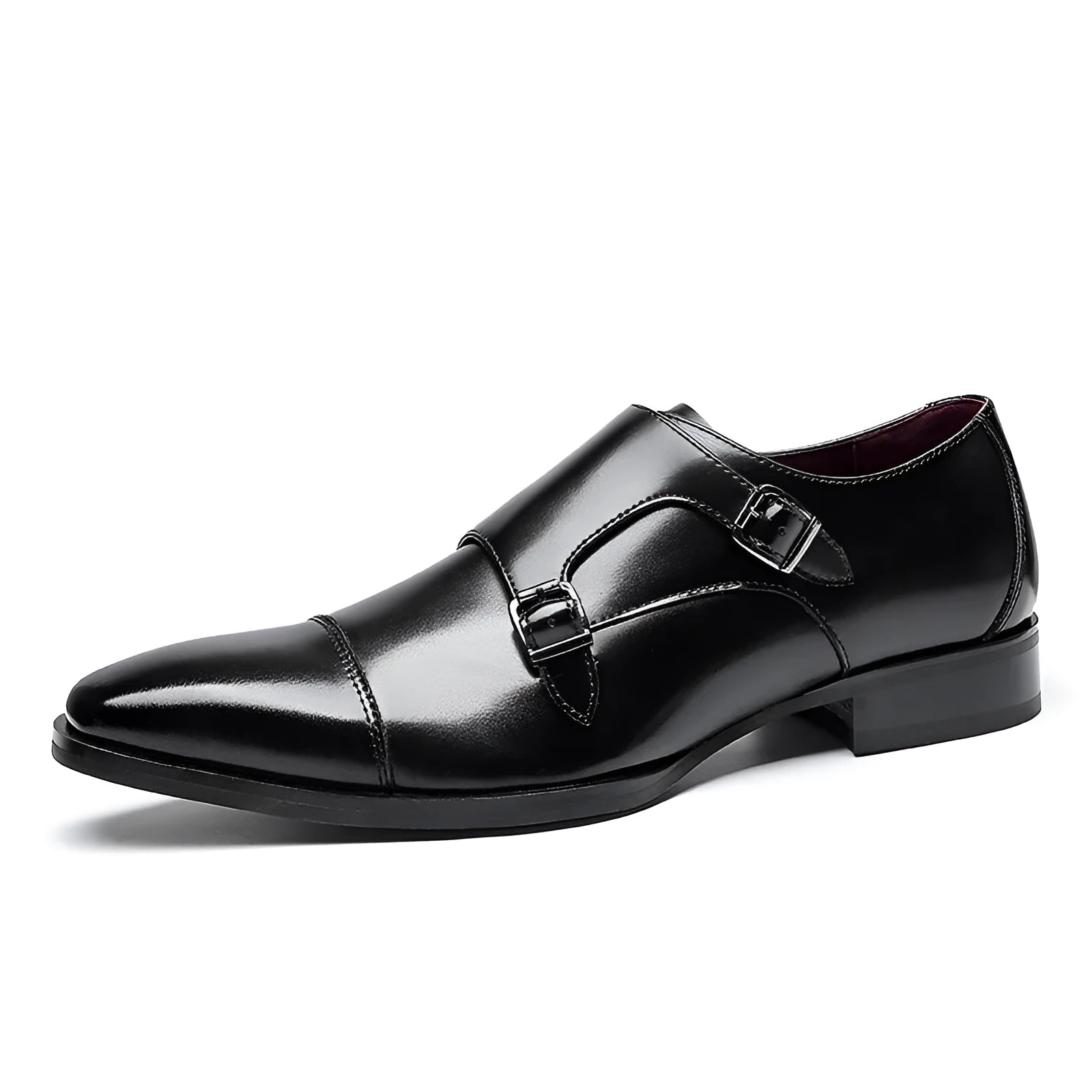 Men's black and light brown leather shoes with square toe and low top design for business wear