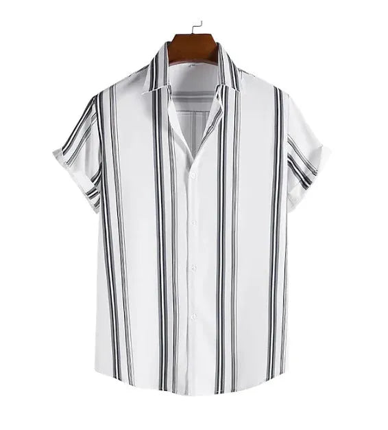 Men's casual polyester striped shirt in a colour option, front view, suitable for daily wear