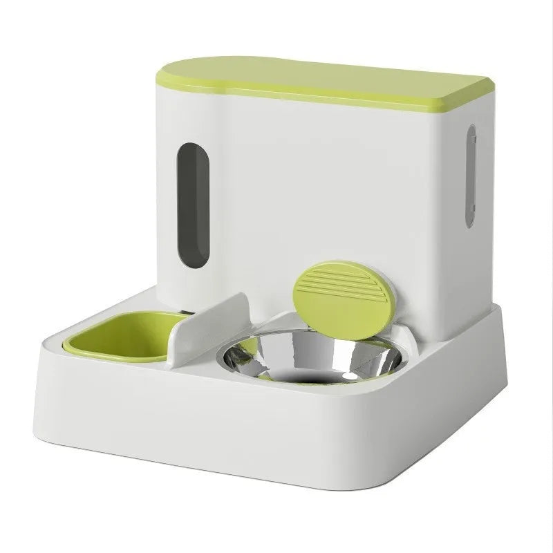 Automatic cat feeder water dispenser with double bowl system and electric circulating water pump in grey colour