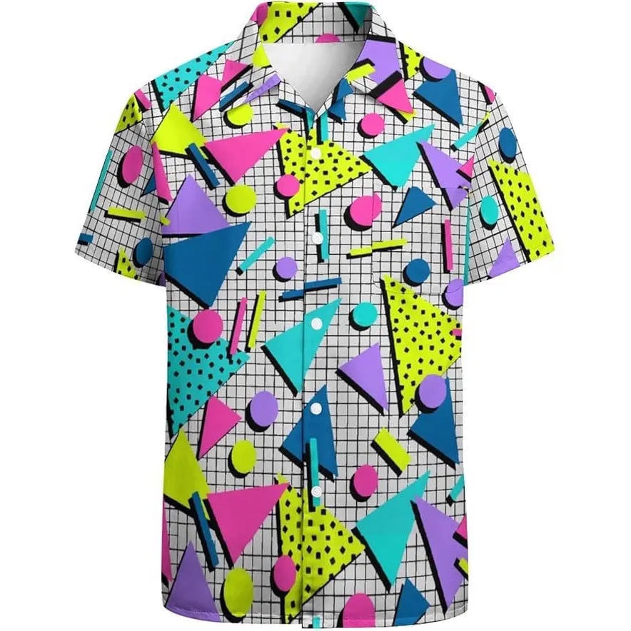 Men's slim fit camouflage pattern short sleeve casual shirt on a hanger