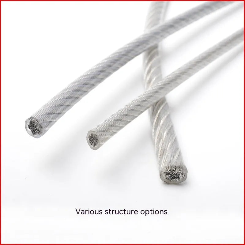 Coiled 304 stainless steel anti-theft security cable with coated finish on a grey background.