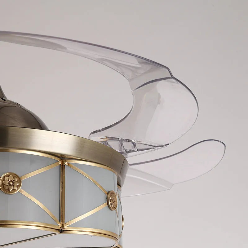 Gold ceiling fan light with invisible blades and remote control, 42-inch diameter with LED lighting