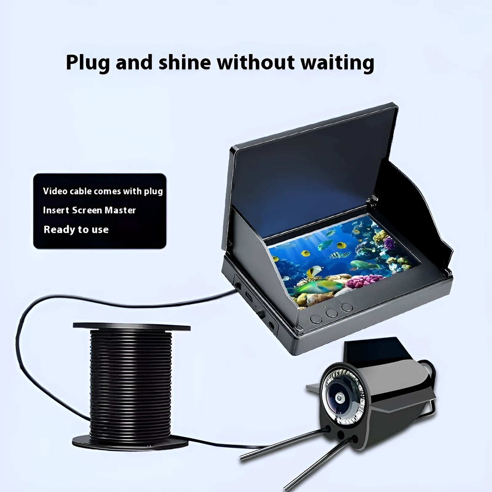 Underwater fishing camera system with 4.3-inch screen, wide angle lens, and LED night vision lights for boat and ice fishing
