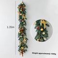 Large 135cm European style rattan leaf Christmas wall hanging decoration with gold red flowers and pine needles