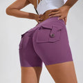 Women's high-waist fitness shorts with side pockets in quick-dry nylon fabric