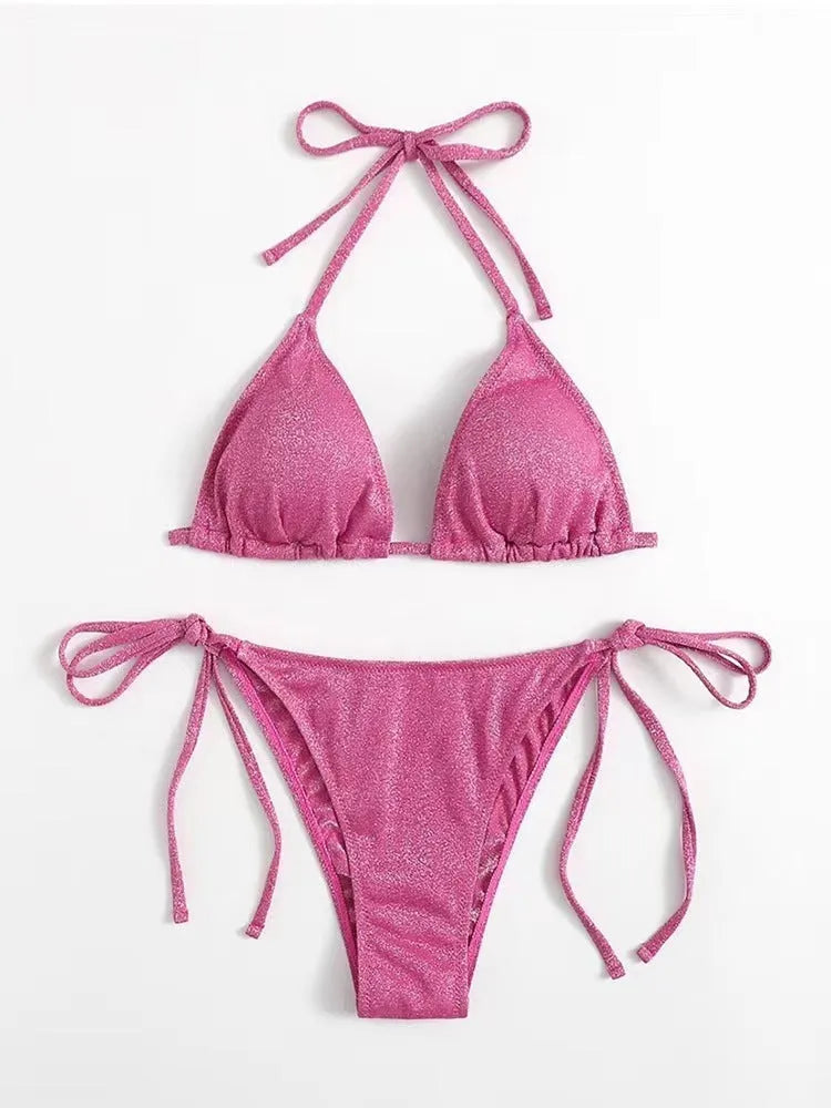 Women's split bandage design bikini swimsuit in polyester fabric