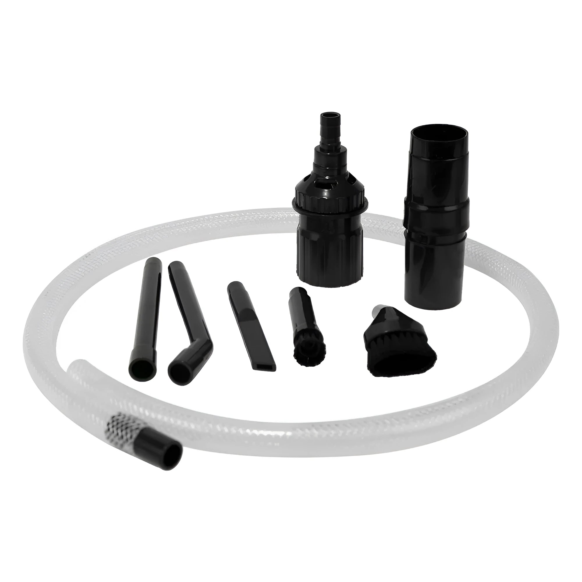 Eight-piece vacuum cleaner accessory set with multiple small suction heads for detailed cleaning