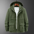 Men's casual outdoor shell jacket in solid colour, lightweight nylon, available in Army Green, Black, Khaki sizes M to 5XL