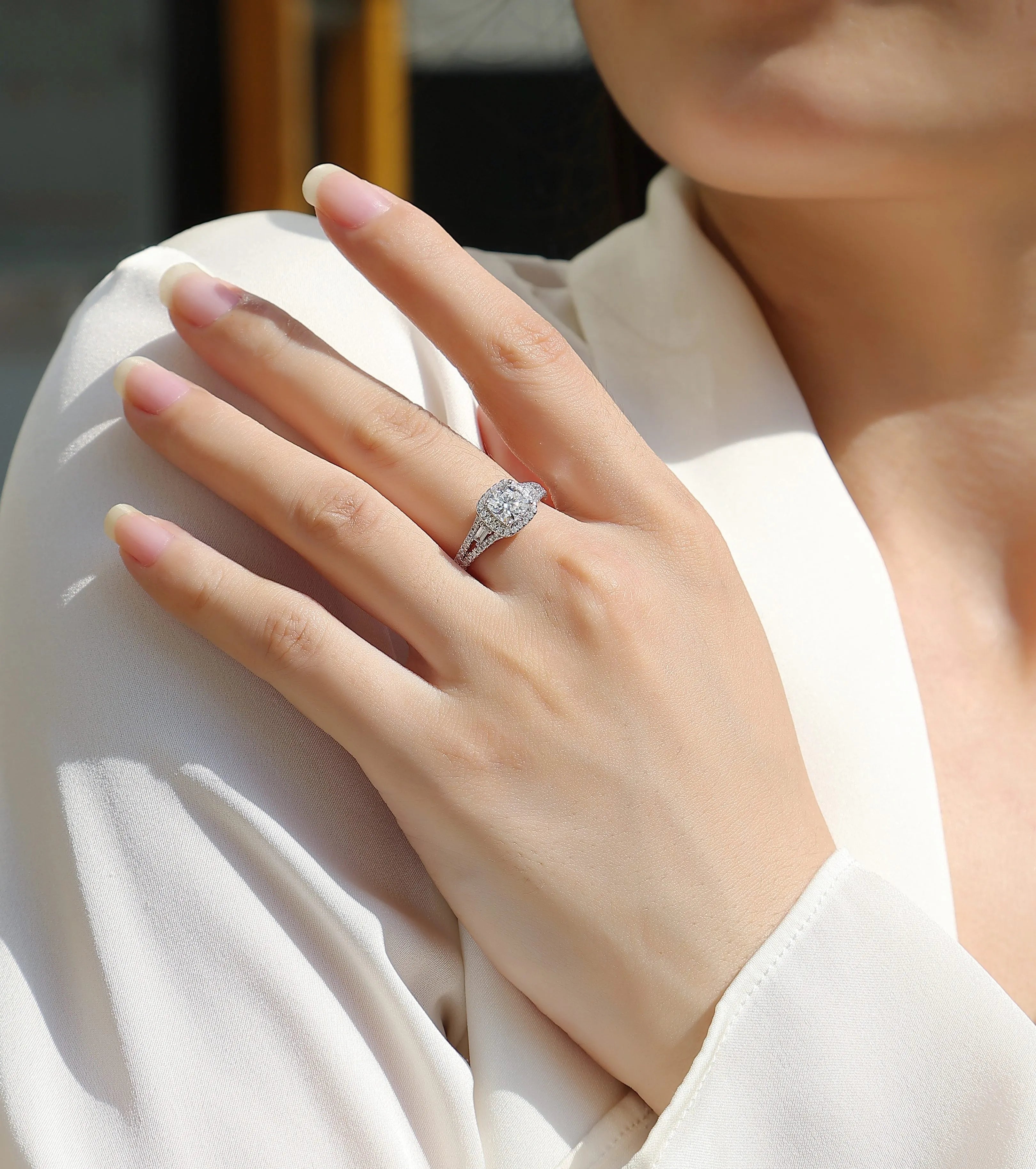 Day By Day moissanite wedding ring set with square 6x6mm stone, S925 silver band, platinum-plated, sizes 5-9, gift box