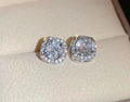 Square geometric diamond earrings in gold or silver alloy with quadrilateral design